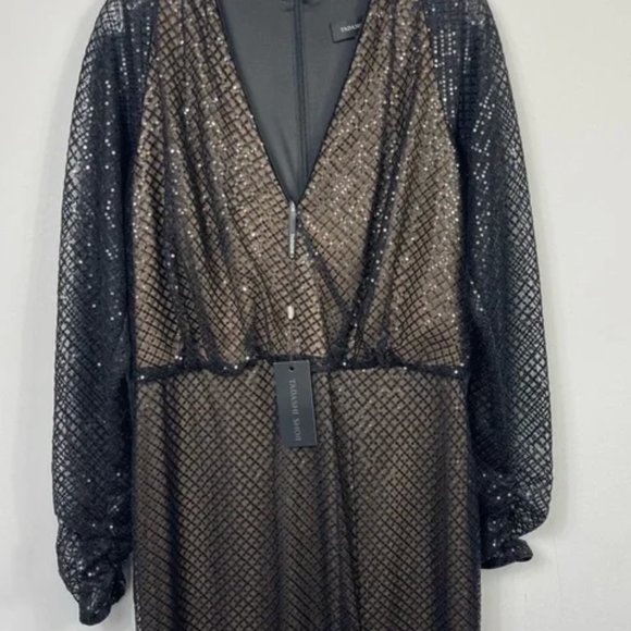 NWT Tadashi Shoji Samira Black/Nude Sequin gown - Size 14 - Picture 5 of 13